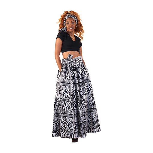 Black and White Safari Print Maxi Skirt