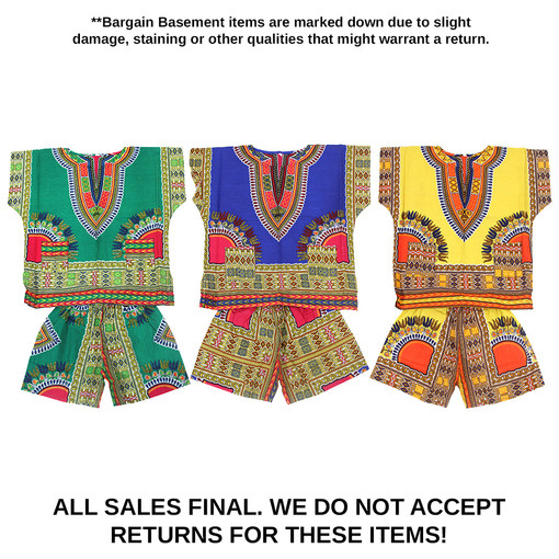 Buy DAMAGED Assorted Set of 3 Kids Dashiki & Shorts Set - FREE SIZE