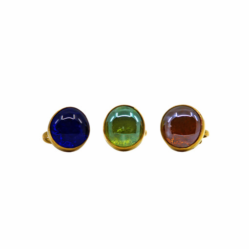 Set of 3 Glass Bead Brass Rings - ASSORTED