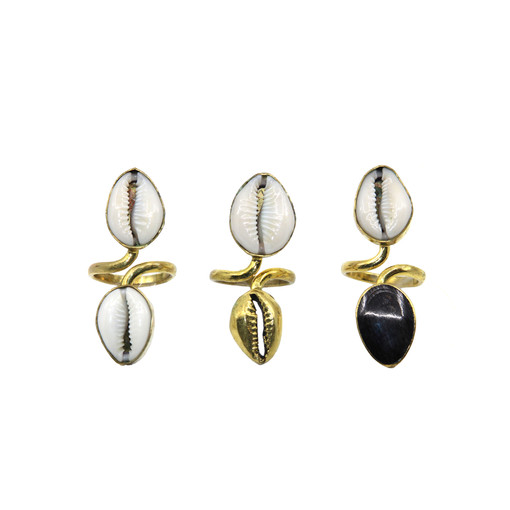 Set of 3 Double Cowrie Shell / Bead Rings - ASSORTED
