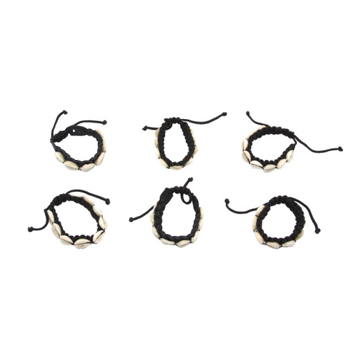 Set of 6 Adjustable Braided String & Cowrie Shell Bracelets