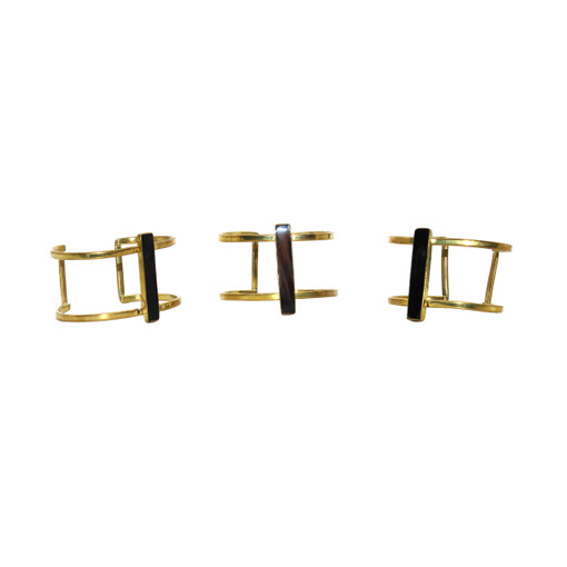 Set of 3 Kenyan Brass Bar Cuff Bracelets - ASSORTED