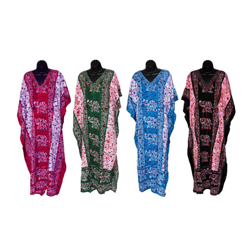 Set of 4 Elephant Print Kaftans w/ Sequins - ASSORTED colors