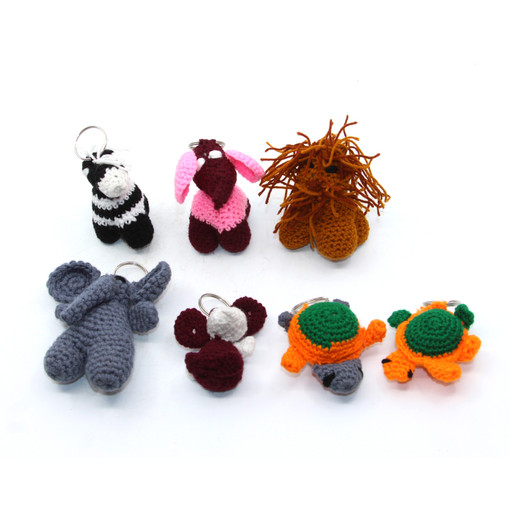 Set of 7 Kenyan Knit Animal Keychains - ASSORTED