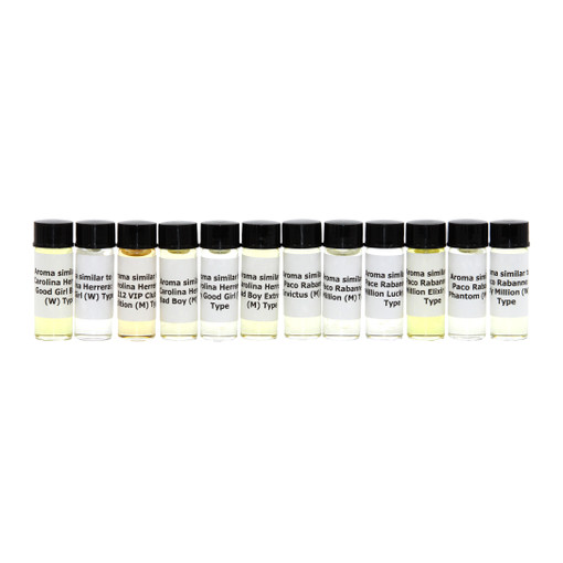 12 Carolina Herrera & Paco Rabanne Perfume Oil Samples (6 Each) – Signature Designer Fragrance Collection (Dram 1/8oz)