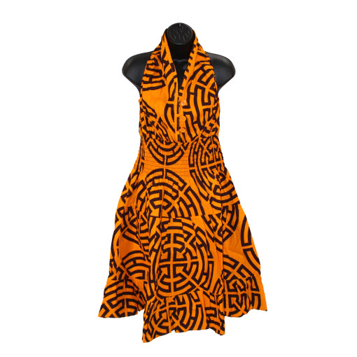 Sleeveless Ankara Print 3-Button Dress - ONE SIZE
