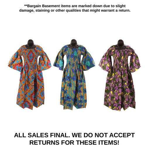Bargain set of 3 Ankara Print Flare-Sleeve Stretch Top Dresses - ASSORTED