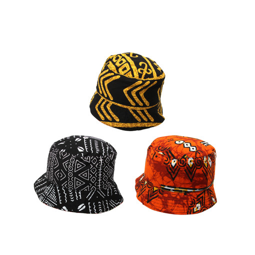Set of 3 Reversible Kitenge Print Bucket Hats - ASSORTED