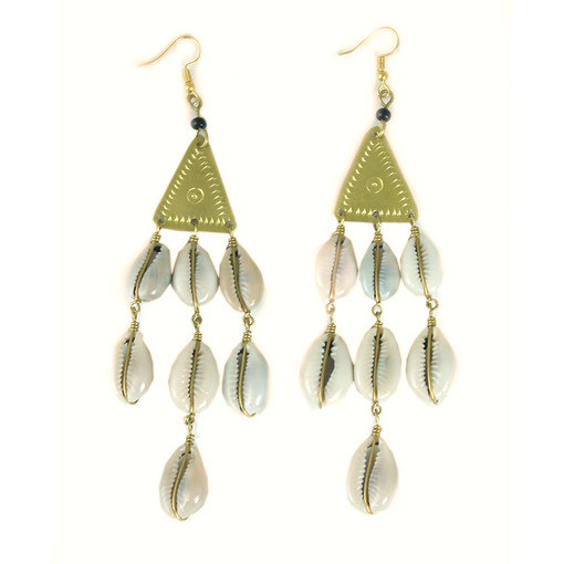 Triangle Brass/Cowrie Shell Drop Earring