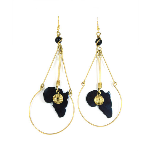 Buy Africa Map w/ Brass Spiral Earrings