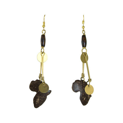 Buy Coconut Shell Africa Map Earrings