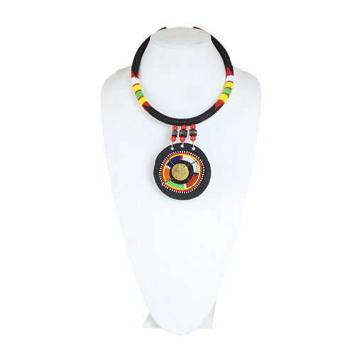 Maasai Bead/Leather Pendant Necklace