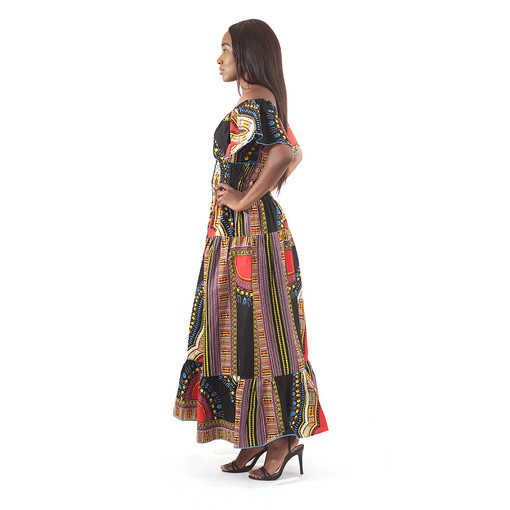 Trad Print Stretch-Top Princess Dress - Women's Dresses-African Fashion