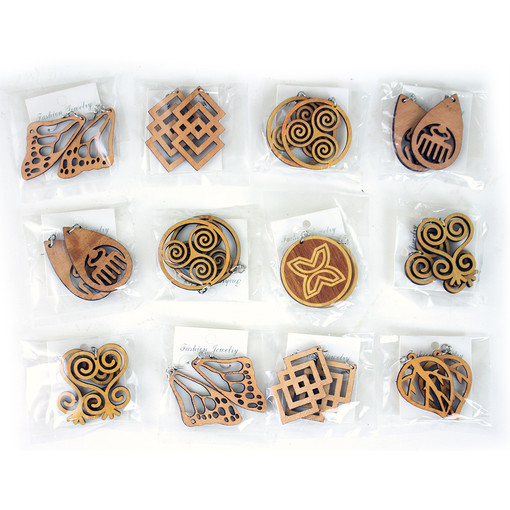 Set Of 12 Wooden Adinkra Earrings - ASTD