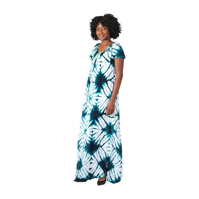 Tie Dye Ruffled Long Dress - Women's Dresses-African Fashion
