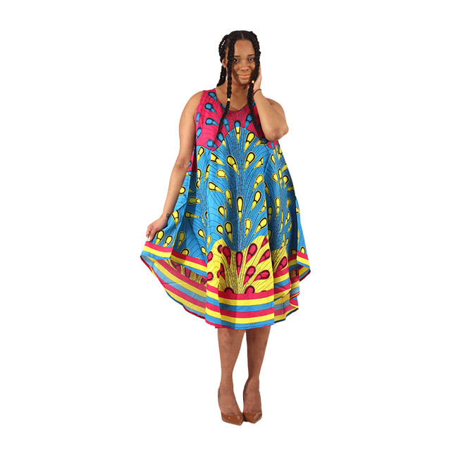 Set Of 4 Peacock Print Umbrella Dresses - Women's Dresses-African Fashion