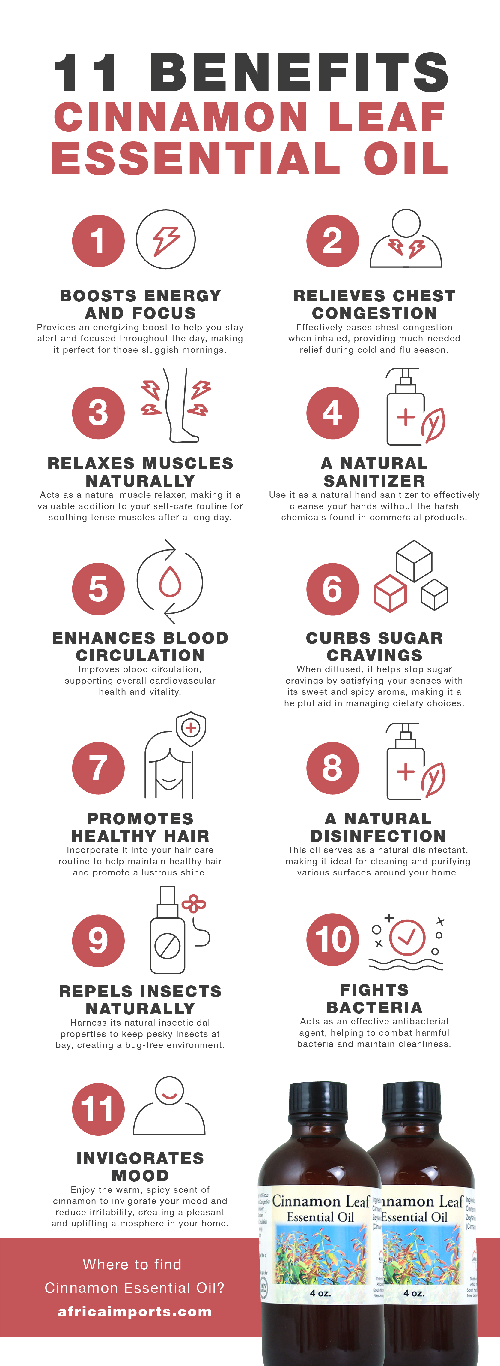 11 Benefits of Cinnamon Leaf Essential Oil Infographic Africa Imports