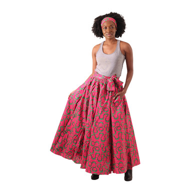 Pink African Print Maxi Skirt - Women's Skirts