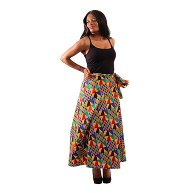 Blue & Green Kente Print Wrap Skirt - Women's Skirts