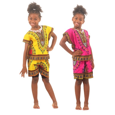 Children's Elastic Dashiki & Shorts - Children's Clothing - African Fashion