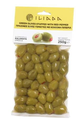ILIADA Green Olives Stuffed with Pepper Vacuum Bags 250 gr