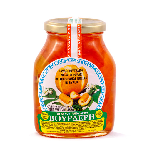 Vourderis Bitter Orange Rolled Fruit Preserves 1lb Jar Vourderis Bitter Orange Rolled Fruit Preserves 1lb Jar