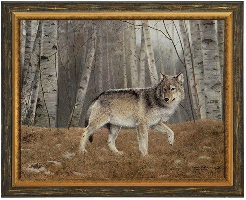 Charles Frace "Watchful" Grey Wolf Canvas Framed Signed & Numbered Artist Proof