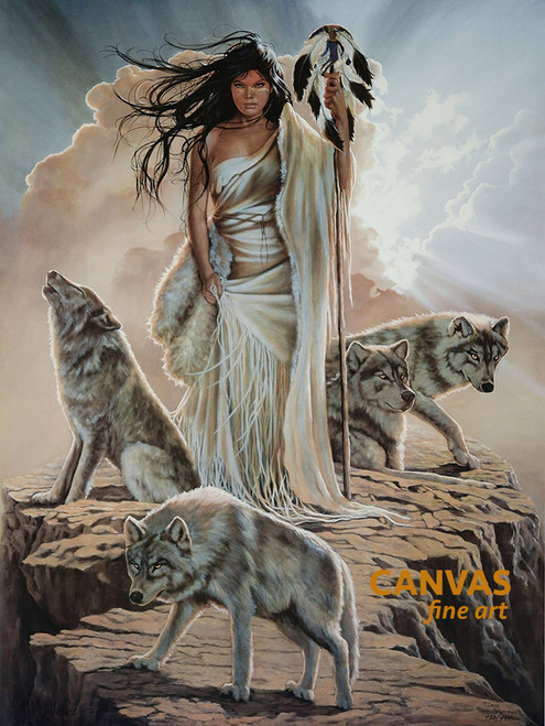 Penni Anne Cross "Morning Star Gives Long Otter His Hoop Medicine" Wolves Canvas Art Signed & Numbered L/E