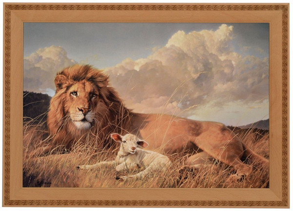Nancy Glazier "Peace & Harmony" Lion and Lamb Canvas Framed O/E