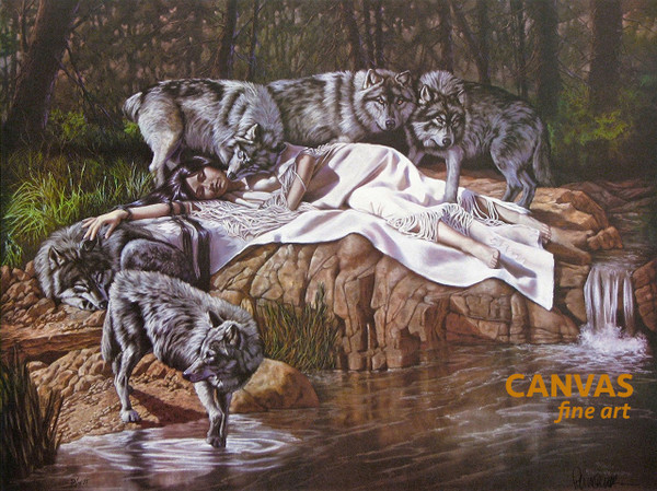 Penni Anne Cross "DII-TAH aka The Princess & Her Wolves" Canvas Art Signed & Numbered L/E