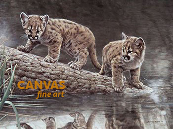 Charles Frace 'Reflections' Leopard Cubs Canvas Art 9x12 O/E