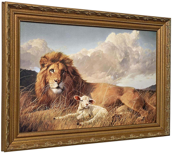 Nancy Glazier "Peace & Harmony" Lion & Lamb Canvas Framed O/E