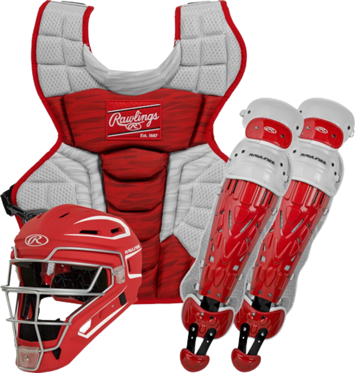 Rawlings Youth Scarlet/White VELO 2.0 Catcher's Gear Box Set, CSV2Y-S/W