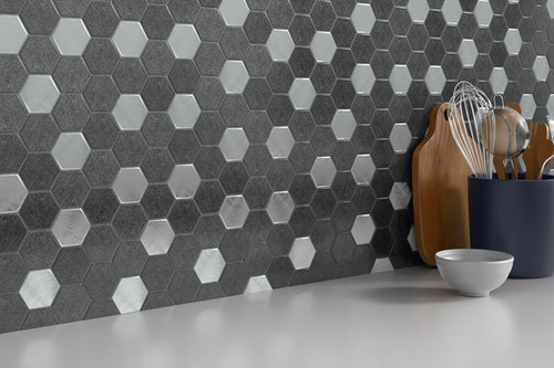 Glitz Collection Hexagon Glass and Metal Mix Tile by Emser