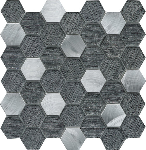 Glitz Collection Hexagon Glass and Metal Mix Tile by Emser