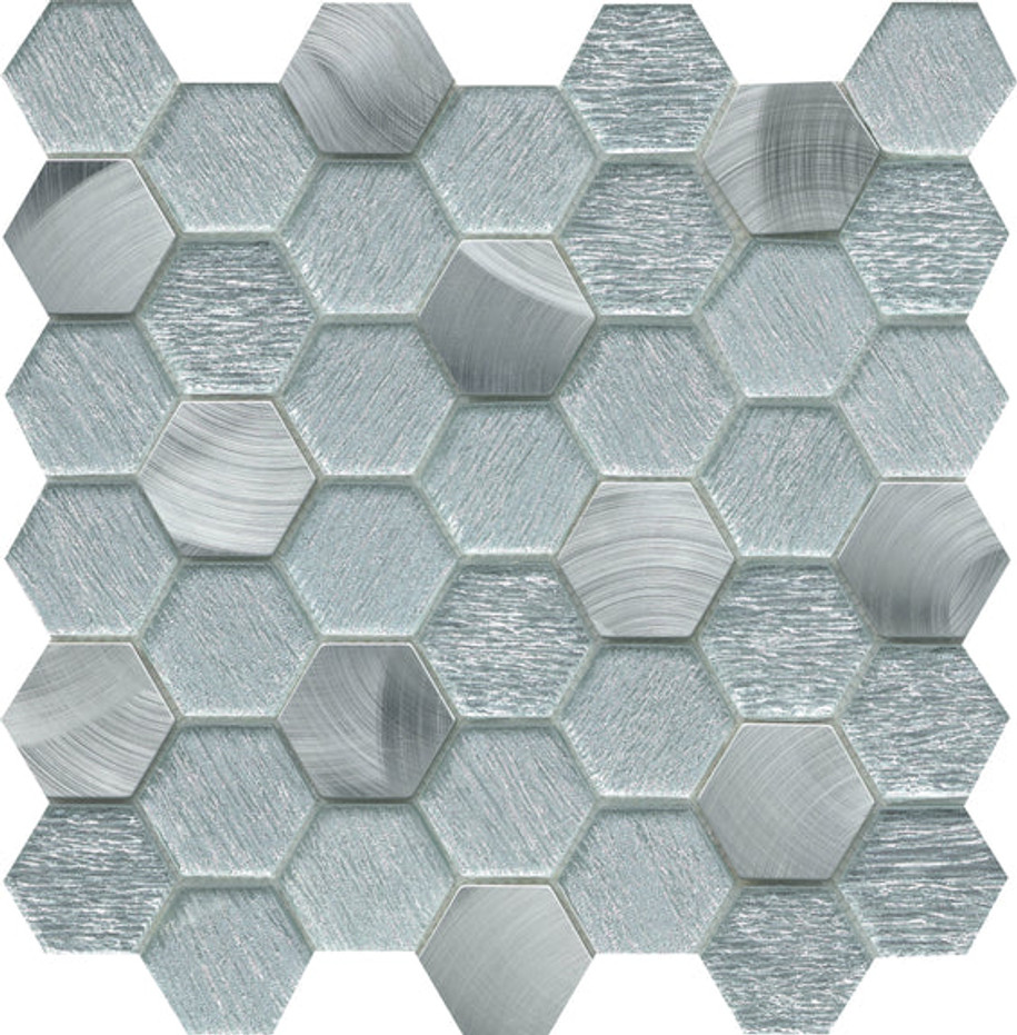 Glitz Collection Hexagon Glass and Metal Mix Tile by Emser