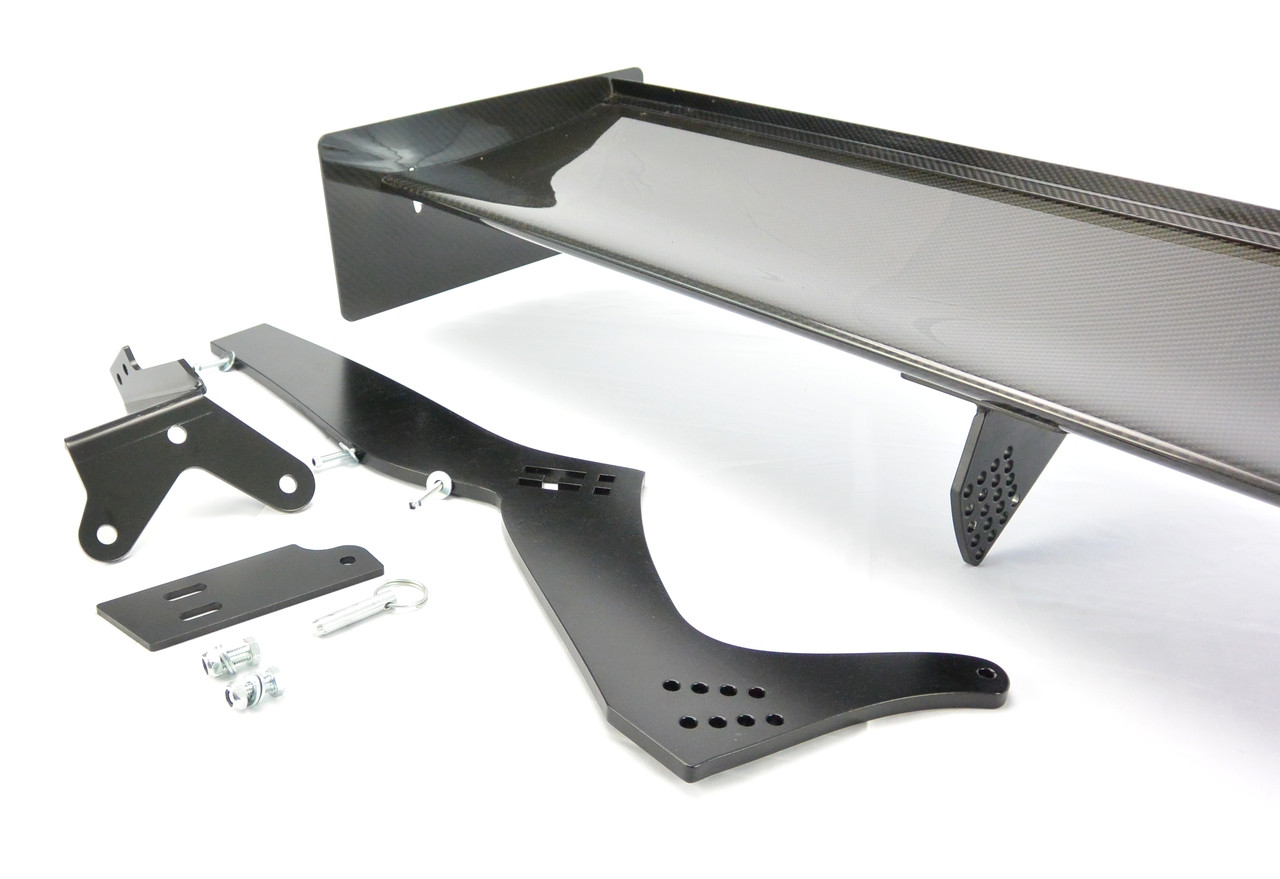 BMW E46 Sedan Spoiler Trunk Mounts to ensure proper downforce through the chassis. Showing components for one single side (shown with optional APR carbon fiber rear Spoiler)