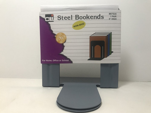 Steel Bookends, Non-Skid, 5", Gray