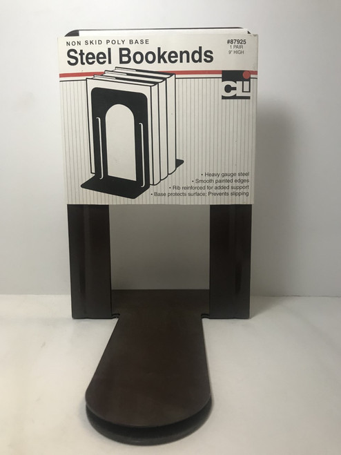 Steel Bookends, Non-Skid, 9", Brown