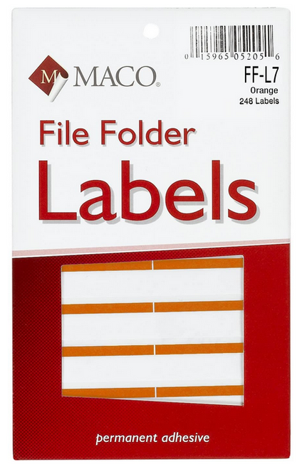 1/3 Cut File Folder Label, Orange