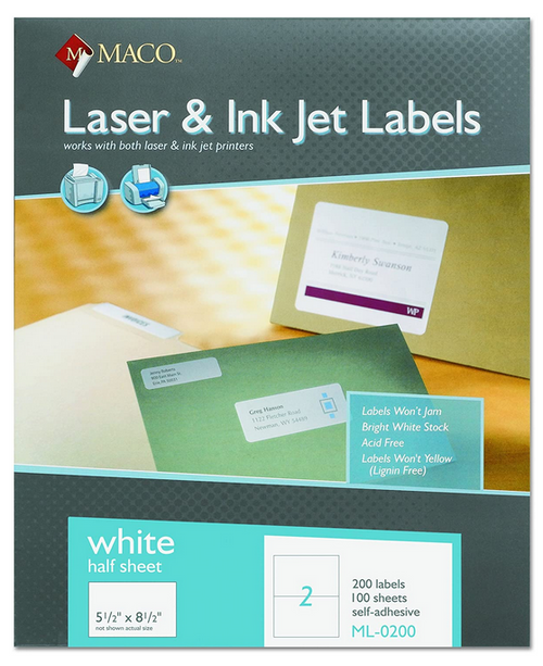 Shipping Label, 5-1/2" x 8-1/2", White, 200 Labels