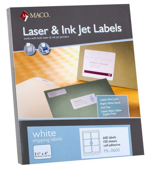 Shipping Label, 3-1/3" x 4", White, 600 Labels