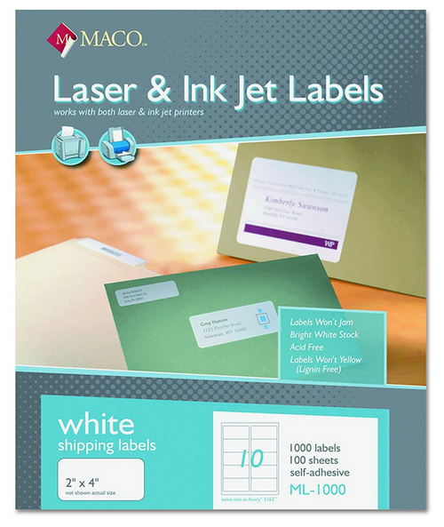 Shipping Label, 2" x 4", White, 1000 Labels