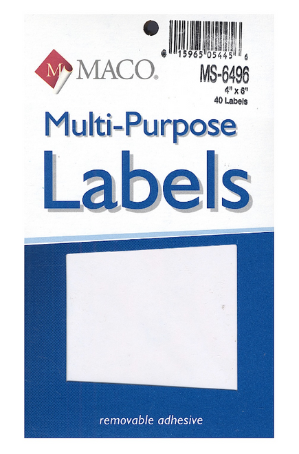 Removable Multipurpose Label, 4" x 6", White, 40 Labels