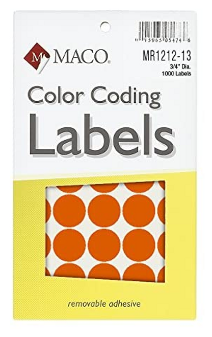 Dot Label, 3/4", Orange Glo, 1000 Labels