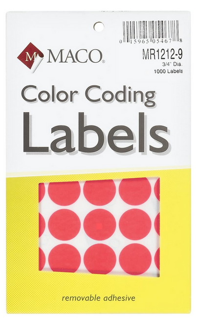 Dot Label, 3/4", Red Glo, 1000 Labels