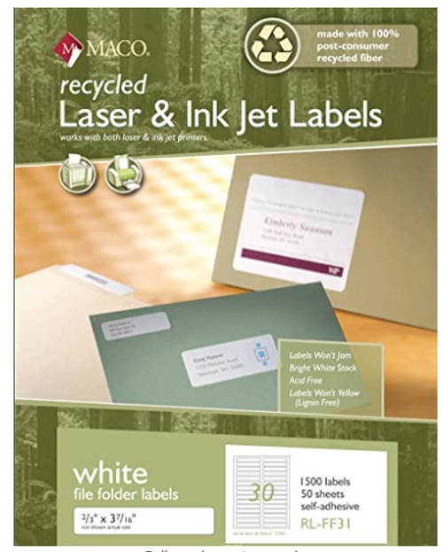 Recycled File Folder Label, White