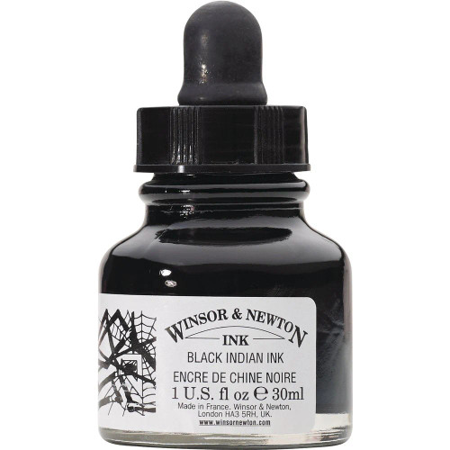 Winsor & Newton Drawing Ink with Dropper, 30ml, Black Indian Ink