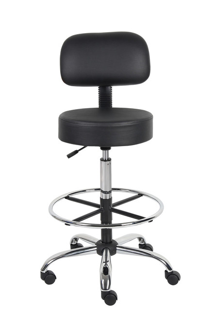 Boss Medical Spa Professional Adjustable Drafting Stool with Back and Removable Foot Rest Black