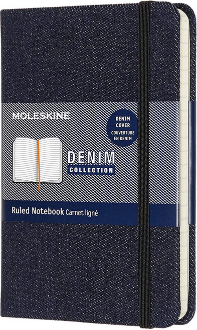 Pocket Denim Hard Cover Notebook, Ruled, Prussian Blue